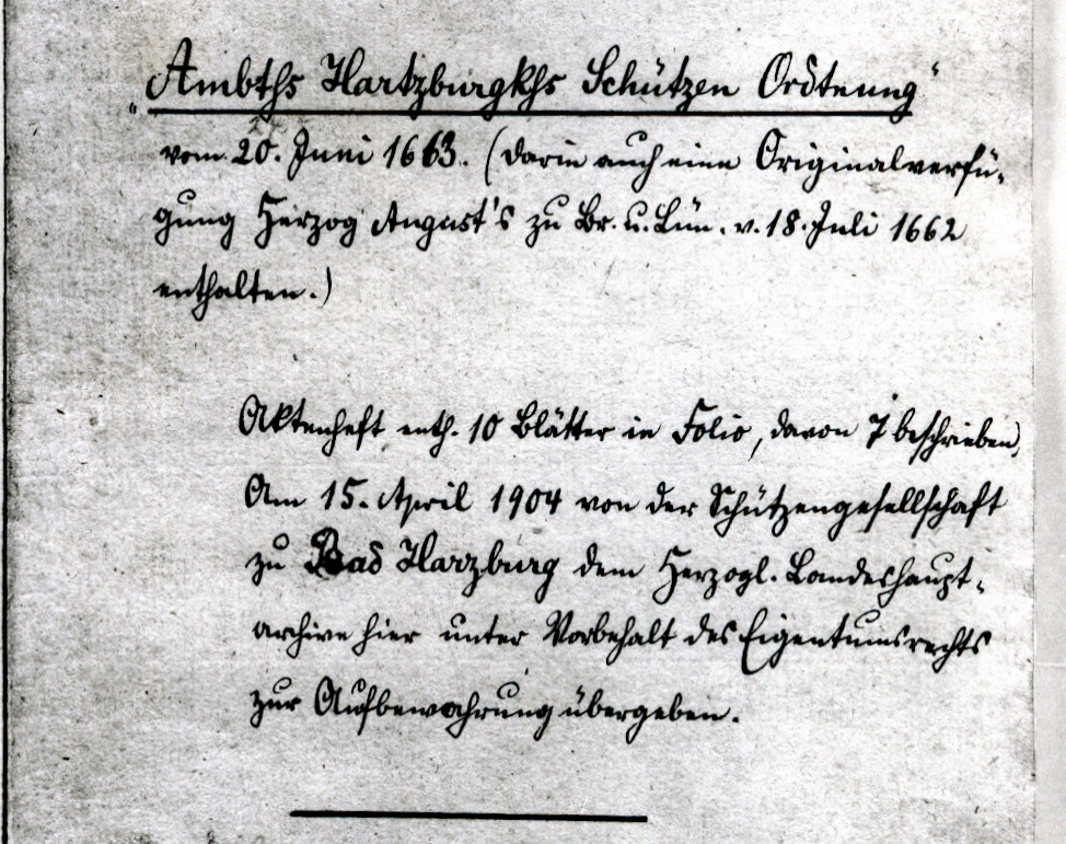 1662-63 Harzburger Schützenordnung